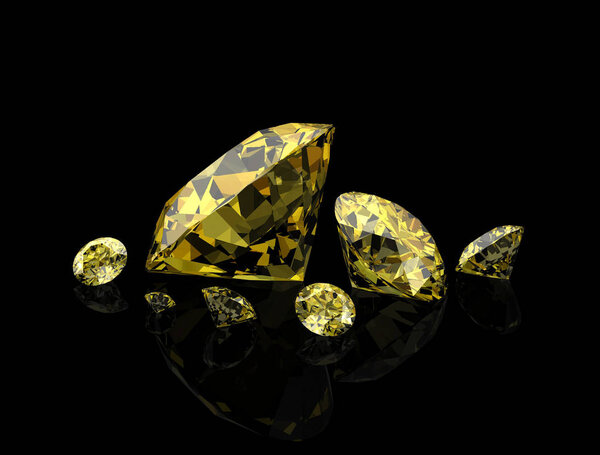 yellow sapphire on black background.3D illustration