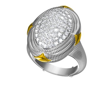 Pırlanta Tektaş yüzük, alyans beyaz izole (yüksek çözünürlükte 3d görüntü üzerinde)