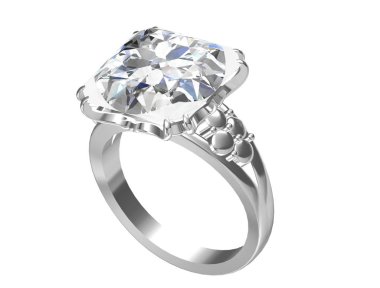 Pırlanta Tektaş yüzük, alyans beyaz izole (yüksek çözünürlükte 3d görüntü üzerinde)