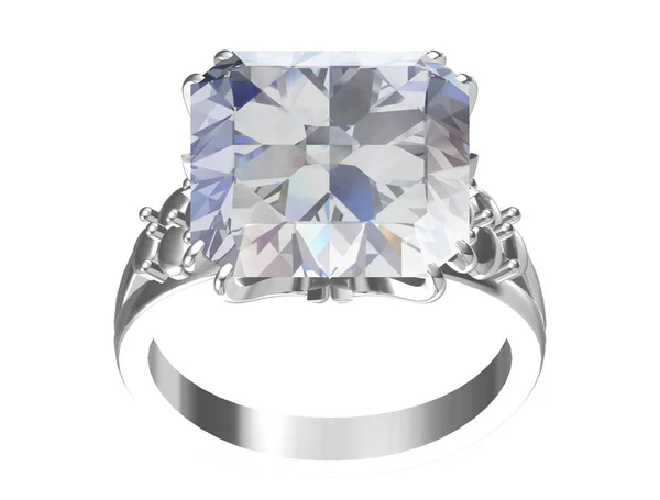 钻石订婚戒指 白色隔离婚戒 高分辨率3D — 图库照片