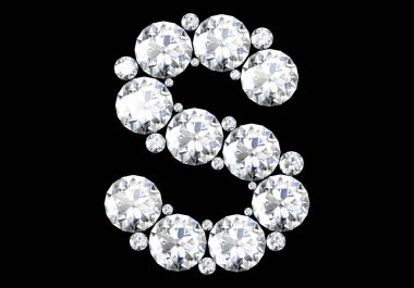 Siyah.3d render izole değerli taşlar ile elmas harfler