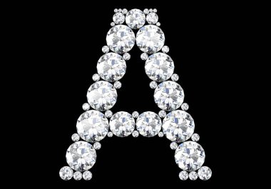 Siyah.3d render izole değerli taşlar ile elmas harfler