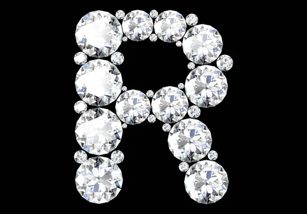 黒3Dレンダリングで分離された宝石を持つダイヤモンドの文字 — ストック写真