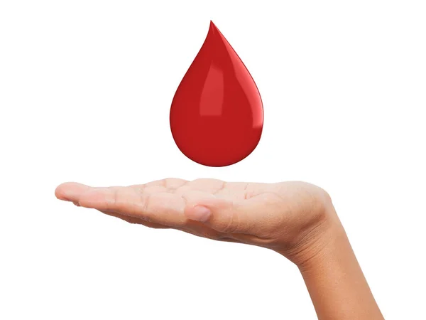 Roter Blutstropfen Der Hand Isoliert Auf Weißem Hintergrund — Stockfoto