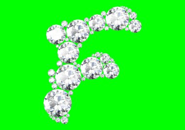 Yeşil arkaplan 3D oluşturma üzerinde mücevher alfabesi