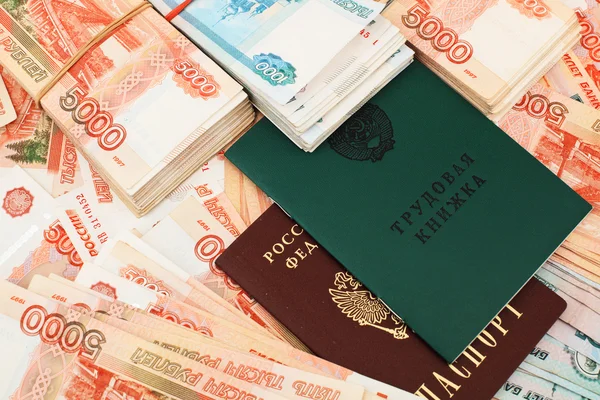 Russian Labour book and one million rubles — Stock Photo, Image