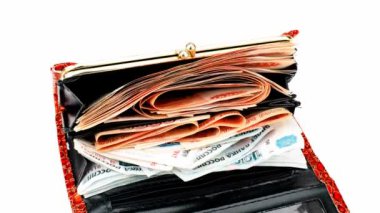 Kırmızı cüzdan Rus ruble büyüyen yığını