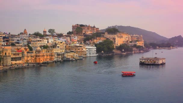 Cinemagraph Båttur Runt Sjön Pichola Vid Solnedgången Udaipur Rajasthan Indien — Stockvideo