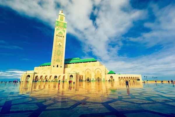 Bellissimo Minareto Torreggiante Della Moschea Hassan Casablanka Marocco — Foto Stock
