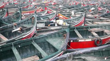 Close up moovement of fishing boats moored in El Jadida port