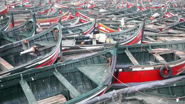 Close Moovement Fishing Boats Moored Jadida Port — 비디오