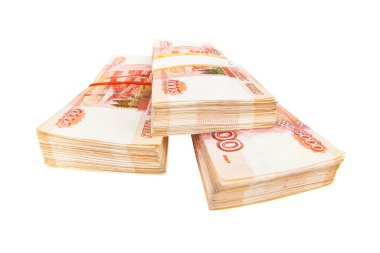 Money stacks - one and a half million russian rubles isolated on white background