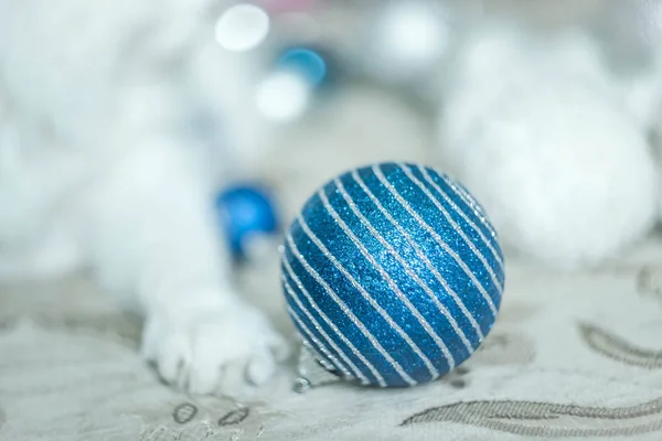 Blaue Weihnachtskugeln Und Silber — Stockfoto