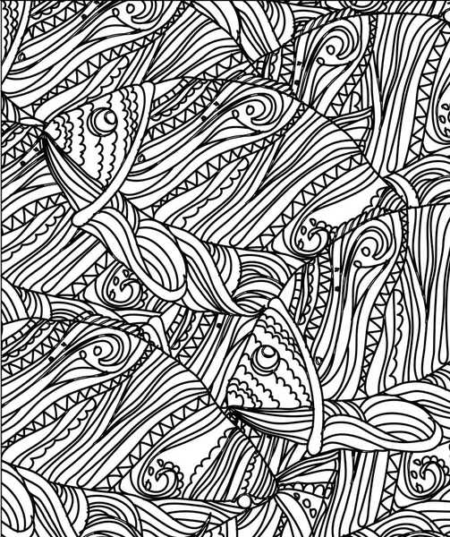 Linha monocromática desenho peixe — Vetor de Stock