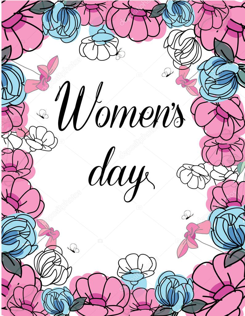 flowers and butterflies and the words women's day