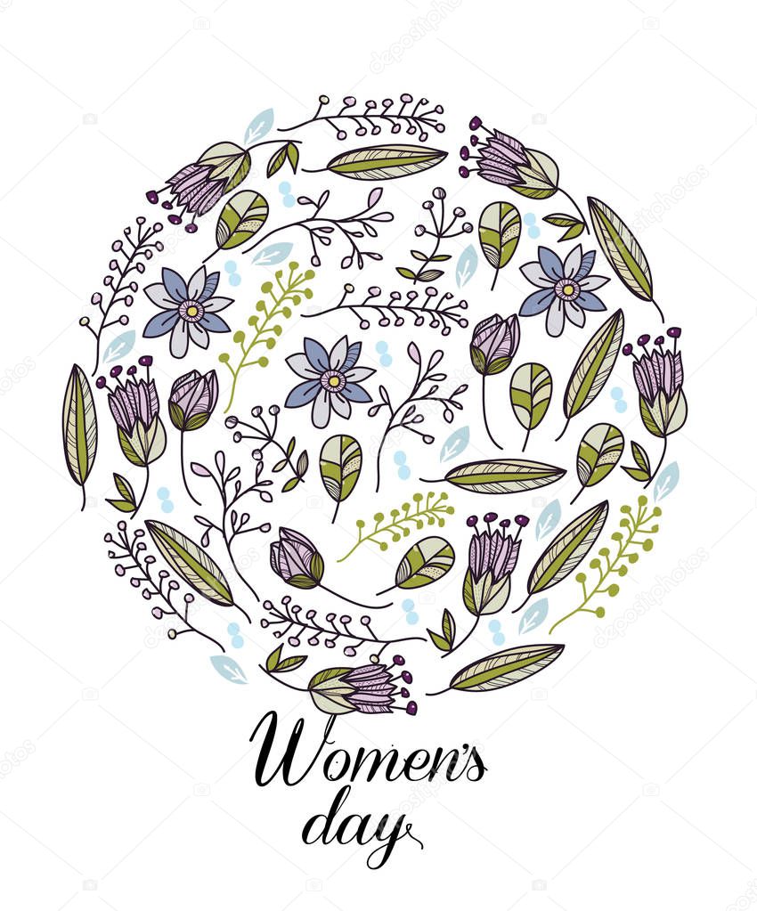  flowers with the shape of a circle and the words women's day