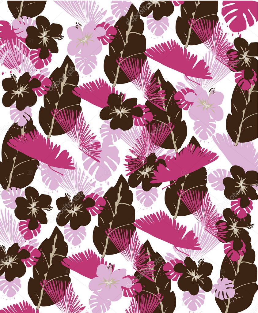floral background with flowers and leaves in brown and pink colors