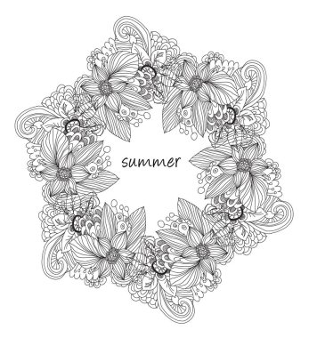 Beyaz arka plan üzerinde yazıt yaz ile bir daire içinde çiçek Yazdır