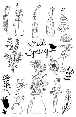 tek renkli desen beyaz arka plan üzerinde yazıt Merhaba yaylı vazo çiçekler