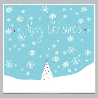 kelime ile mavi bir arka plan üzerinde illüstrasyon kar taneleri ve Noel ağacı ile tebrik merry Christmas
