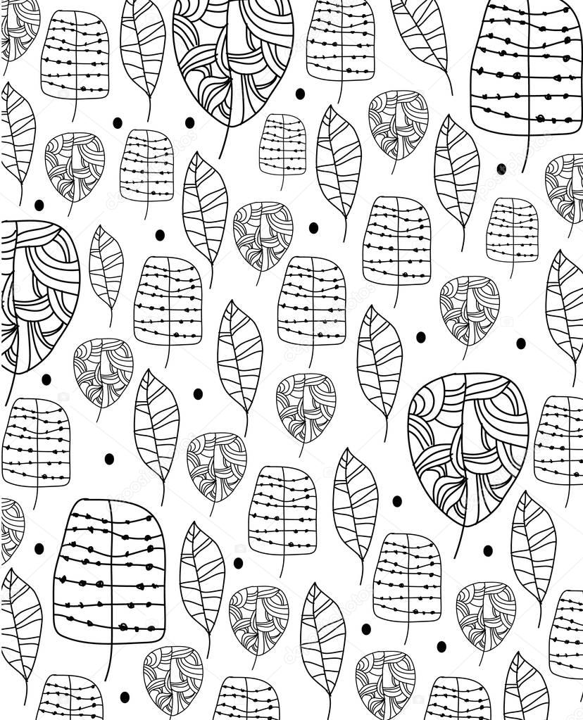 monochromatic black and white leaf print on a white background