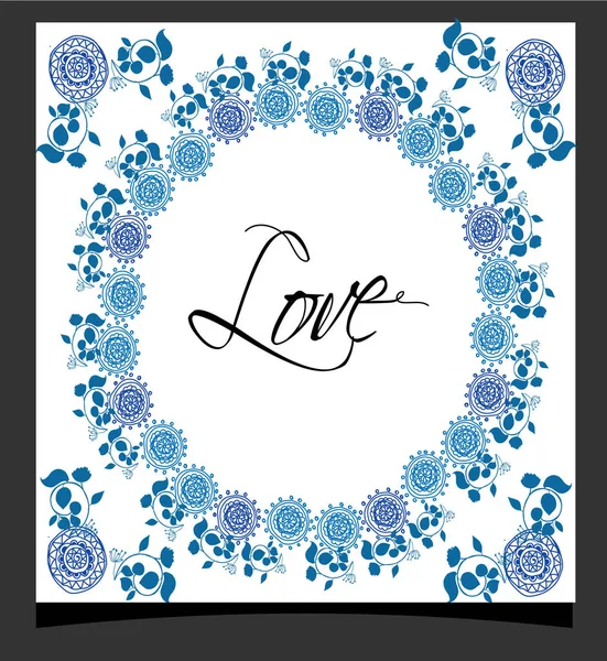 Beaux dessins avec motif géométrique de fleurs et d'inscription amour — Image vectorielle