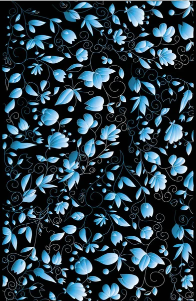 Vackra ritningar med mönster av blommor i blå toner på en mörk bakgrund — Stock vektor