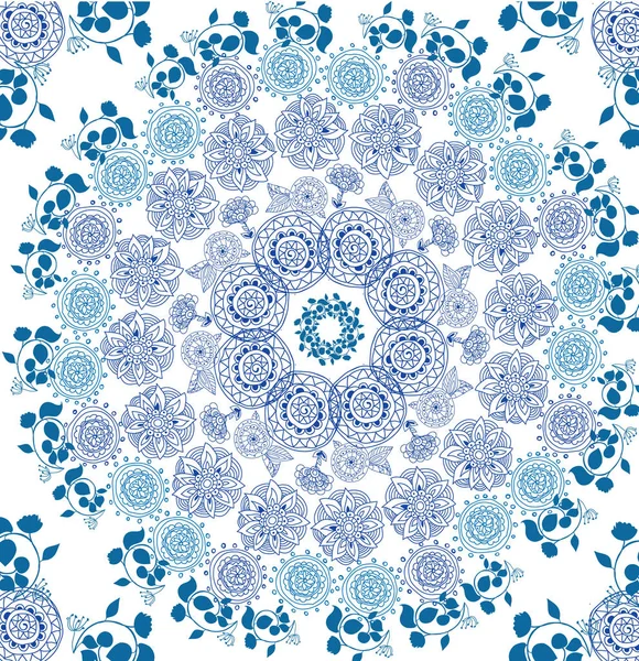 Bellissimi disegni con motivo geometrico di fiori in cerchio su sfondo bianco — Vettoriale Stock