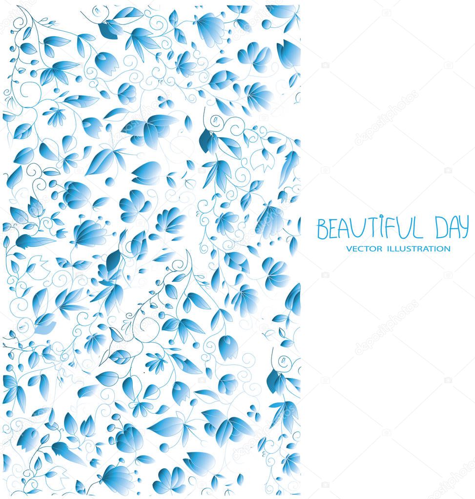 beautiful drawings with pattern of flowers in blue tones on a white background with the words beautiful day