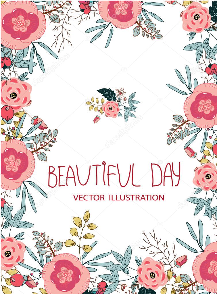 colorful background with floral pattern and inscription beautiful day on white background