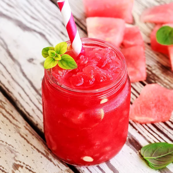 Healthy fresh watermelon smoothies with mint — Stock Photo, Image