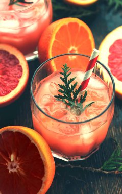 Kokteyli ile turkuaz bir arka plan üzerinde greyfurt dilim. Greyfurt Martini