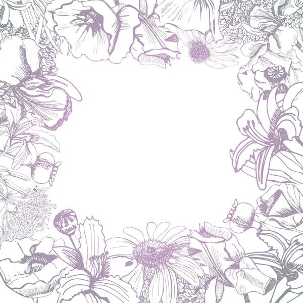 Rama z ręcznie rysowane grafiki i gradientu szkic z kwiatów letnich. — Wektor stockowy