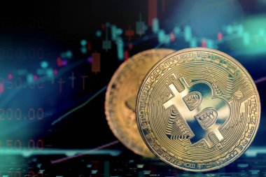 Altın bitcoin sikke sanal ekonomi ya da kripto para birimi unsurları sembolize ediyor.