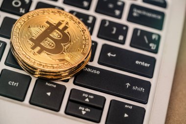 Altın bitcoin sikke sanal ekonomi ya da kripto para birimi unsurları sembolize ediyor.