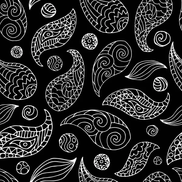 Paisley vector seamless pattern on black — Stock Vector