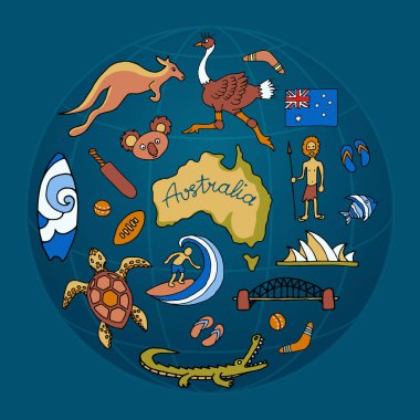 Avustralya vektör doodle set