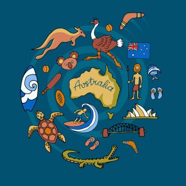 Avustralya vektör doodle set