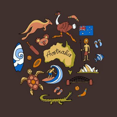 Avustralya vektör doodle set