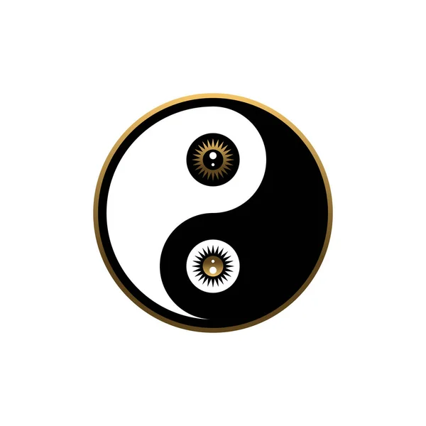 Yin yang con símbolos astrológicos juntos en círculo, vector símbolo oriental sagrado — Vector de stock