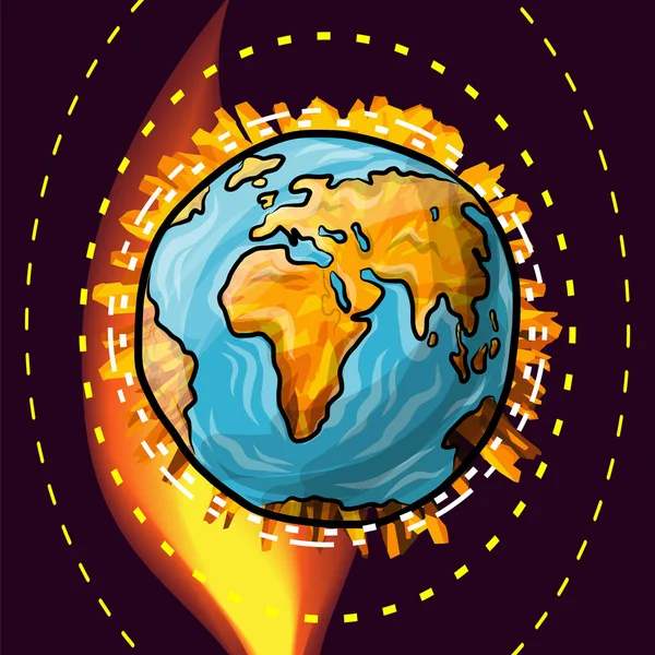 地球矢量涂鸦地球的全球变暖效应或小行星爆炸 — 图库矢量图片