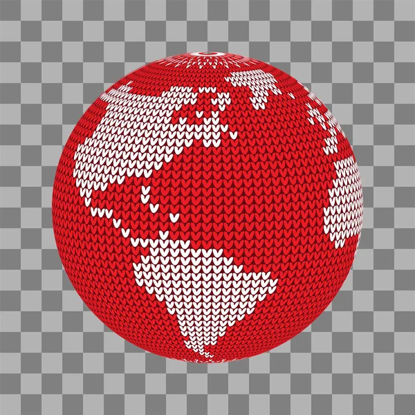 Knitted Earth globe, red vector illustration on transparent background — Stock Vector