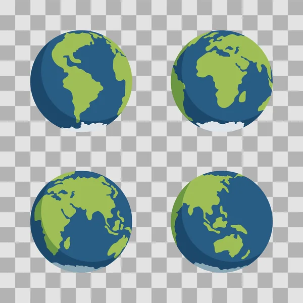 Different views of simple vector Earth globe web icons on transparent background — Stock Vector