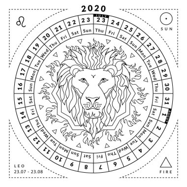 Leo Zodiacal boyama kitabı 2020 yılı kaledar ile