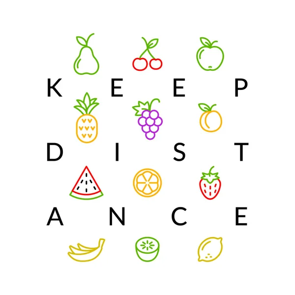 Keep distance conceptual fruits sign isolated on white — Stock Vector