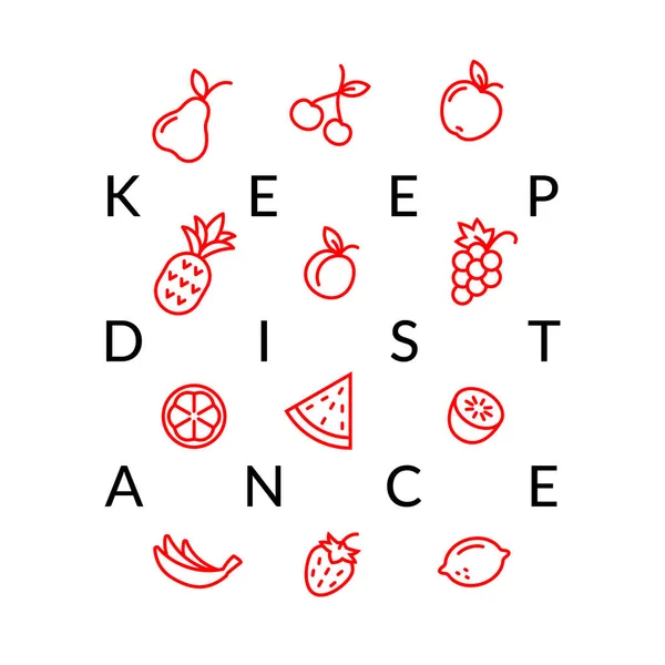 Keep distance conceptual fruits sign isolated on white — Stock Vector