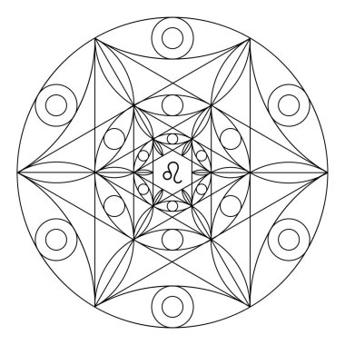 Kutsal geometrinin boyama kitabı. Leo 'nun Zodyak burcu Mandala