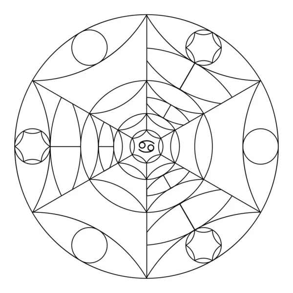 Zbarvení knihy posvátné geometrie. Mandala znamení zvěrokruhu rakoviny — Stockový vektor