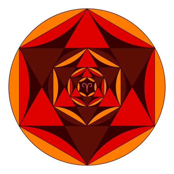 Livro de colorir colorido de geometria sagrada. Mandala de signo zodíaco de Áries —  Vetores de Stock