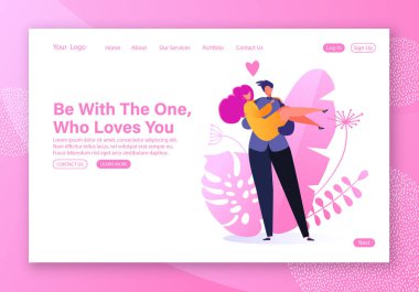 Web sitesi iniş sayfası için romantik ilişki teması. Birbirine aşık çift. 